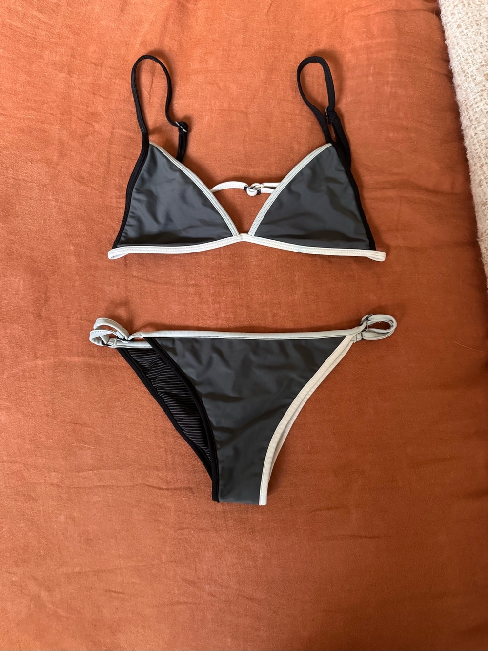 acacia swimwear Charcoal Gray Bikini with White Trim